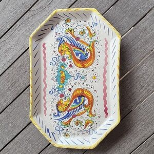 Deruta Majolica Italain Pottery Ceramic Birds And Floral Decorative Tray